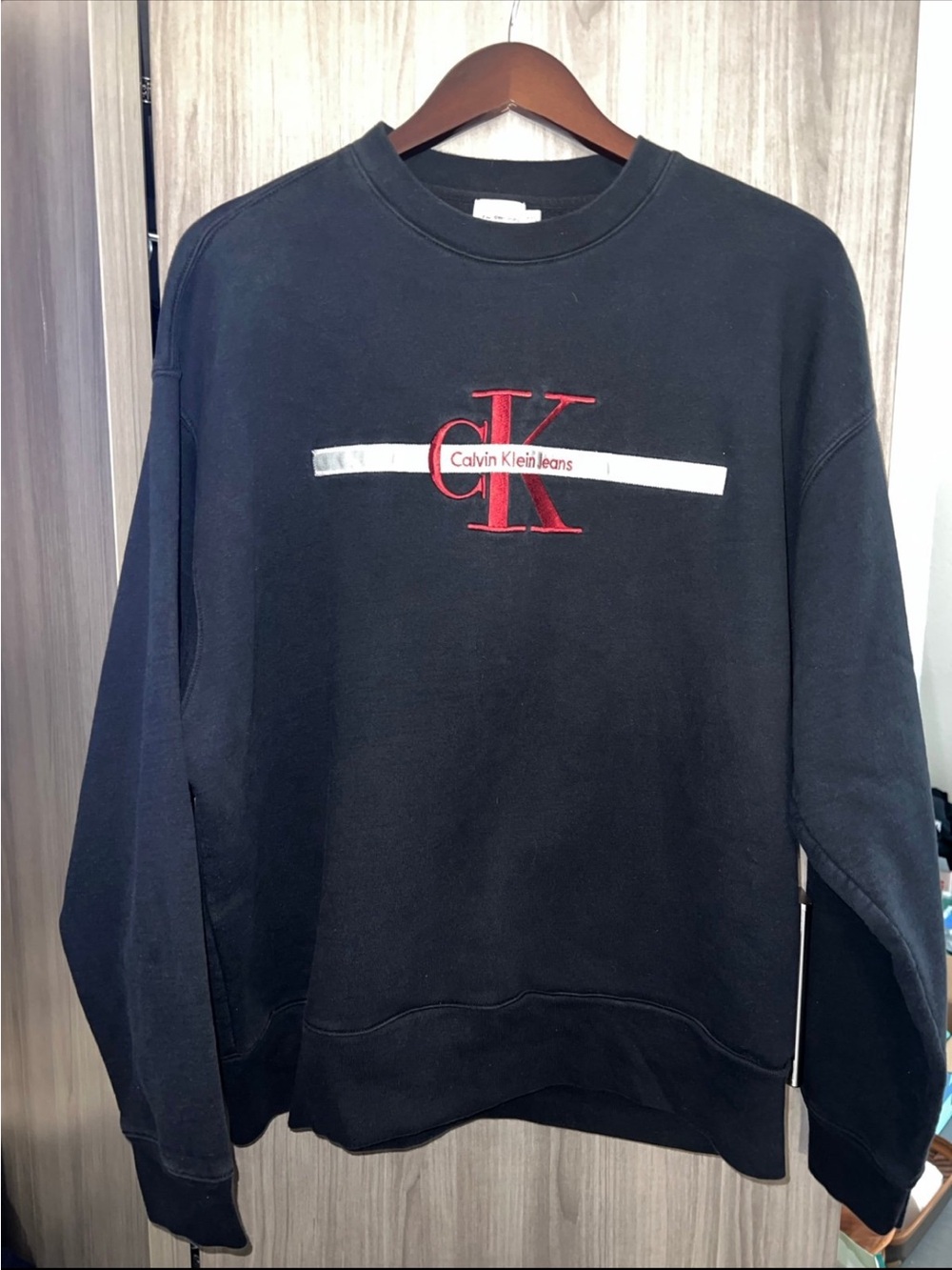 Vintage Calvin Klein Jeans Black Crewneck Sweatshirt Embroidered Logo